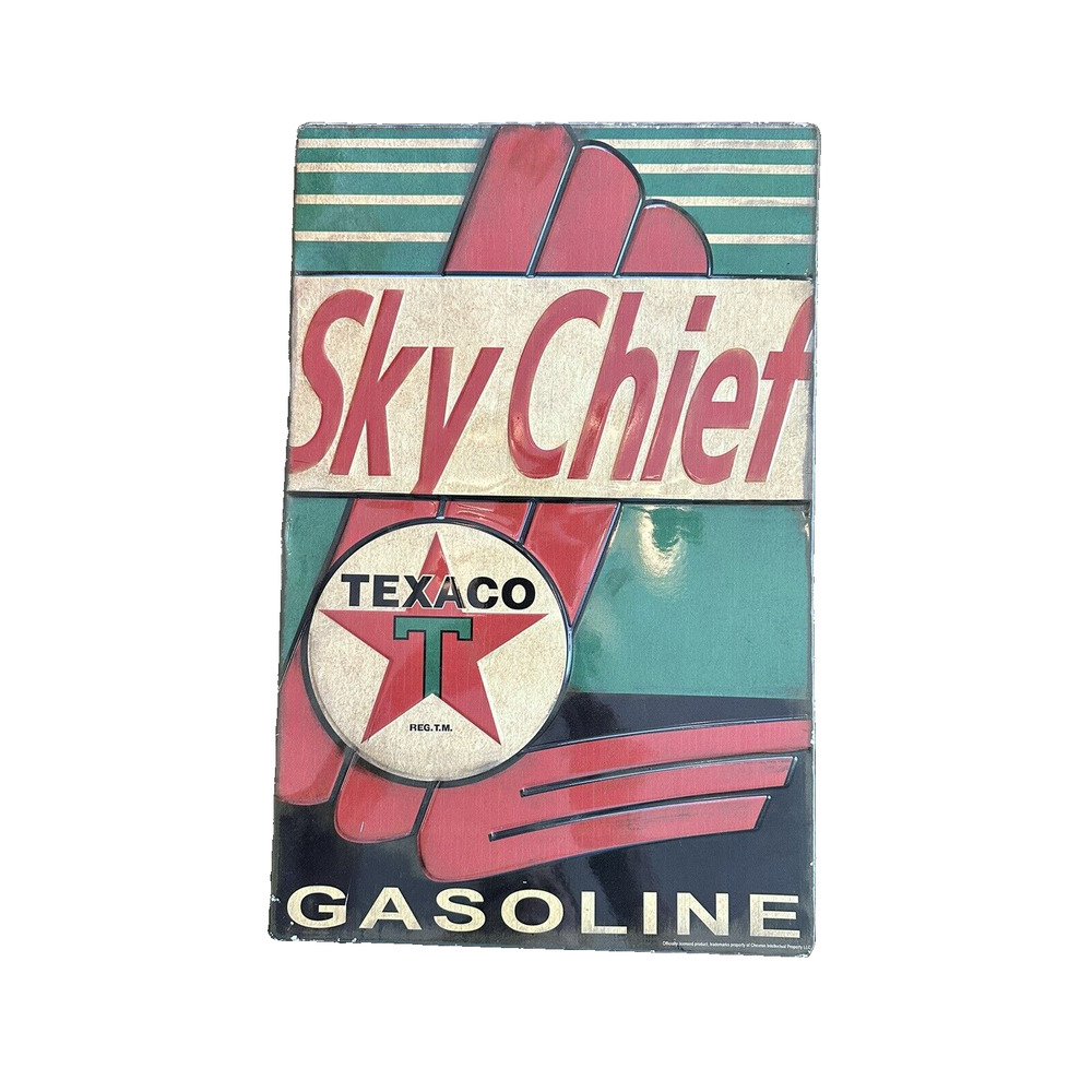 Texaco Sky Chief Gasoline Tin Metal Sign - The Texas Company - Motor Oil - Retro